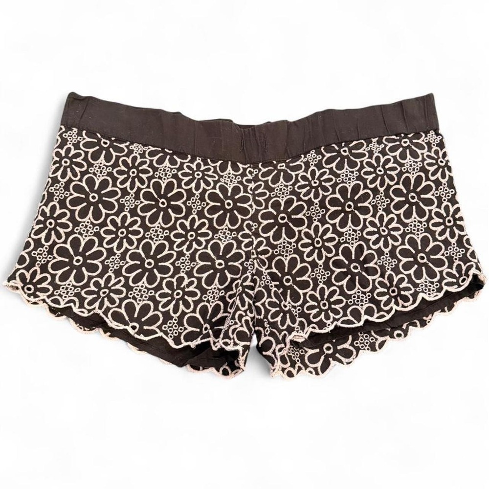 Mud Pie Black Floral Eyelet Scalloped Hem Shorts Womens Large Boho